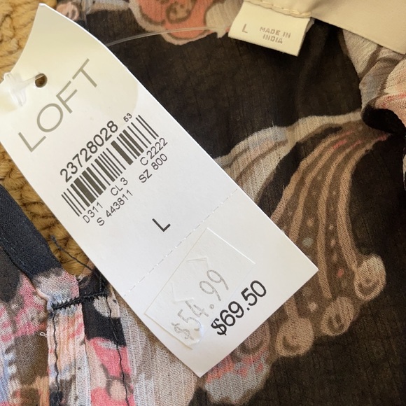 Loft Black Floral Boho Peasant Blouse L - Picture 12 of 12